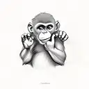 cute little monkey hand sketch silhouette no realistic  tattoo design idea