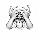 cute little monkey hand sketch silhouette no realistic  tattoo design idea