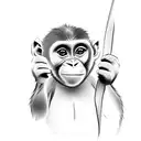 cute little monkey hand sketch silhouette no realistic  tattoo design idea