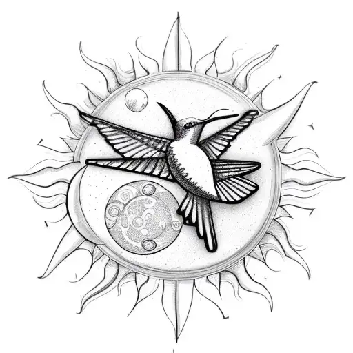 Sun and Moon, hummingbird, compass, turtle, arrow, mandala, horse, dolphin, melia flower tattoo design idea