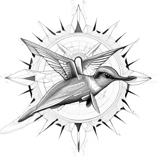 hummingbird, compass, turtle, arrow, mandala, horse, dolphin, melia flower tattoo design idea