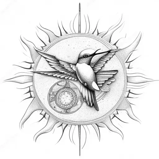 Sun and Moon, hummingbird, compass, turtle, arrow, mandala, horse, dolphin, melia flower tattoo design idea