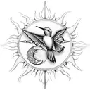Sun and Moon, hummingbird, compass, turtle, arrow, mandala, horse, dolphin, melia flower tattoo design idea