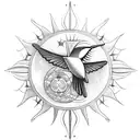 Sun and Moon, hummingbird, compass, turtle, arrow, mandala, horse, dolphin, melia flower tattoo design idea