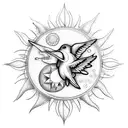 Sun and Moon, hummingbird, compass, turtle, arrow, mandala, horse, dolphin, melia flower tattoo design idea