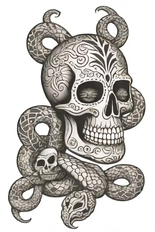 sugar skull and snake tattoo design idea