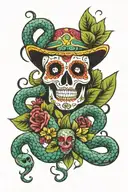 sugar skull and snake tattoo design idea