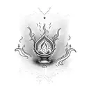 chalice with fire fine line and with a jain om on the chalice tattoo design idea