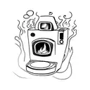 empty polaroid photo on fire tattoo design idea