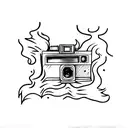 empty polaroid photo on fire tattoo design idea