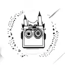 empty polaroid photo on fire tattoo design idea