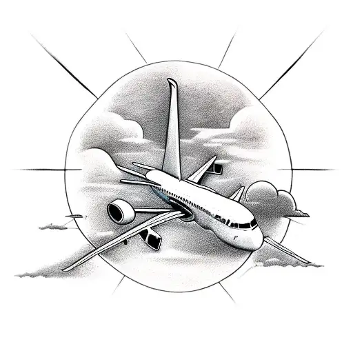 airplane with clouds tattoo design idea