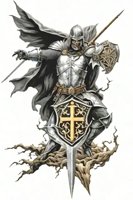 Thunder and lightning and Knight templar tattoo design idea
