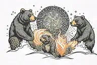 firework display with 2 bears watching on a hill tattoo design idea