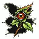 weed leaf melting with a red eye inside representing a seed tattoo design idea