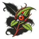 weed leaf melting with a red eye inside representing a seed tattoo design idea
