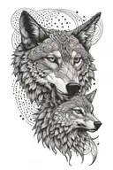 Wolf and Owl head side by side representing tattoo design idea