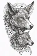 Wolf and Owl head side by side representing tattoo design idea