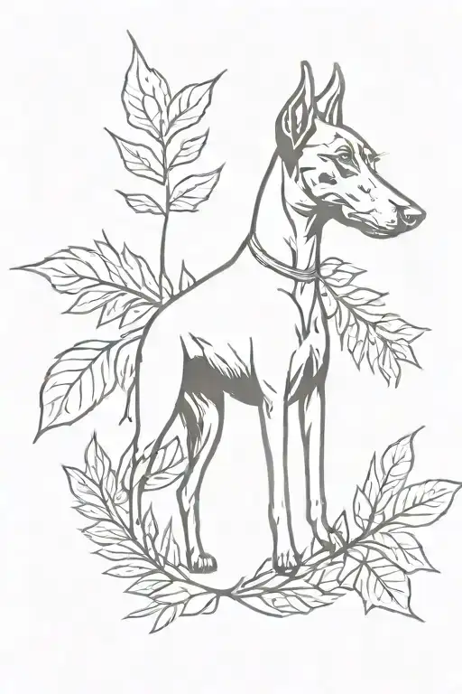 doberman and mulberry fruit with intertwined ferns tattoo design idea