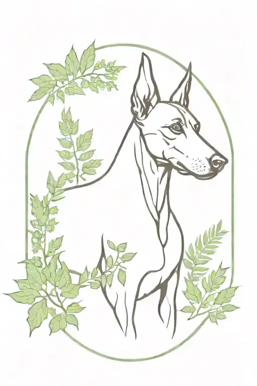 doberman with mulberry fruit with intertwined ferns tattoo design idea