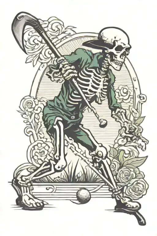 skeleton playing golf club tattoo design idea