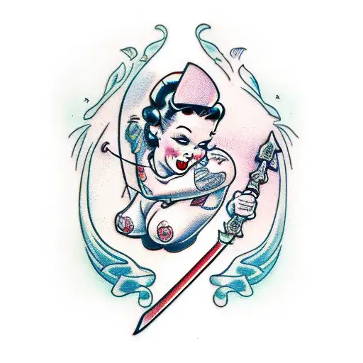 pinup girl on a sword tattoo design idea