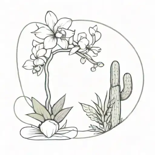 Orchid and cacti tattoo design idea