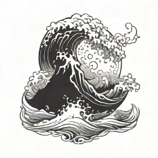 A tattoo design inspired by the sea and Poseidon, with a powerful wave crashing against a rocky shore, symbolizing the strength and force of the ocean tattoo design idea