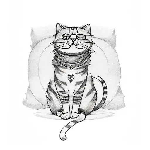 handpoke tattoo sketch cat minimalistic with wine in hand tattoo design idea