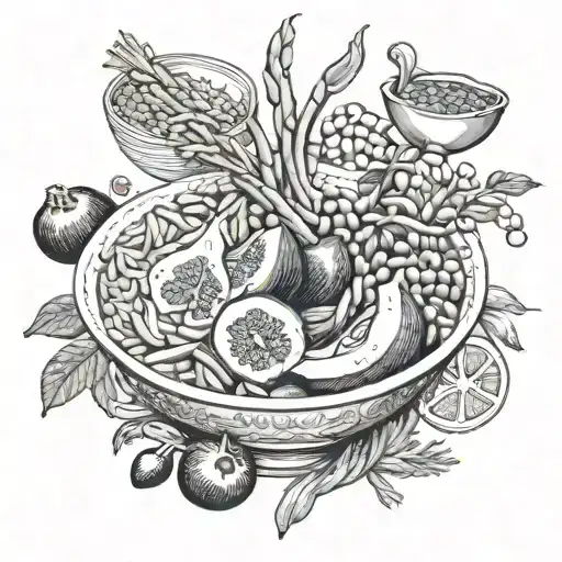 Beans Noodle Soup Figs Asparagus Tomatoes Vegetables tattoo design idea