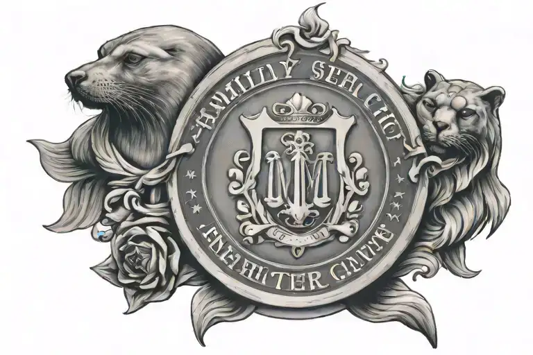 Family seal with an M, protect, never give up tattoo design idea
