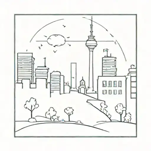 A silhouette of Berlin's skyline with a hidden image of a childhood trauma survivor transforming into their inner child, symbolizing growth and healing tattoo design idea