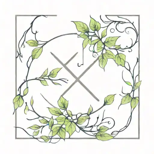 the exact equation of x equals x, minimalistic surrounded by jungle lianas, symbolizing rebirth after childhood trauma tattoo design idea
