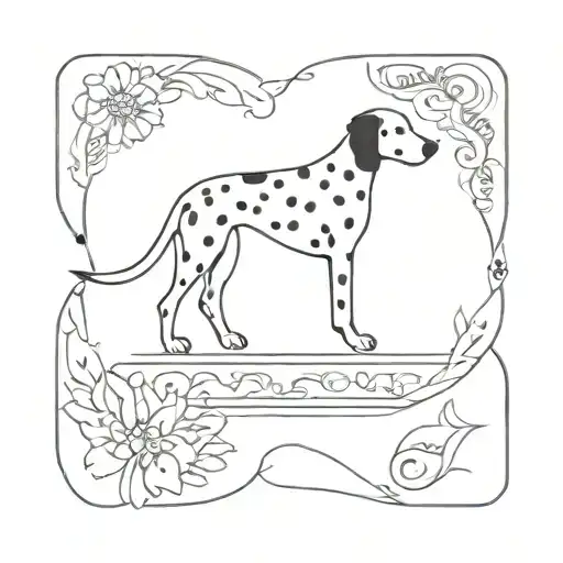 A minimalist tattoo design featuring a Dalmatian dog surrounded by Persian rugs tattoo design idea