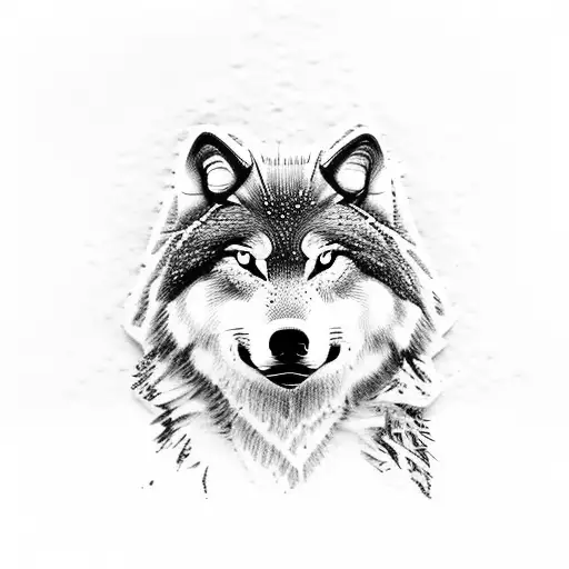 A majestic winter wolf surrounded by snow-covered trees tattoo design idea