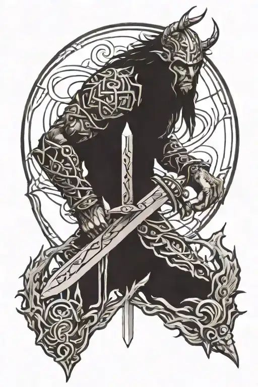 berserker rune with sword tattoo design idea
