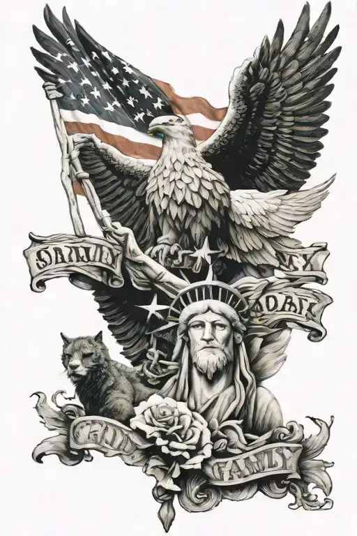 God, family, country filled tattoo design idea