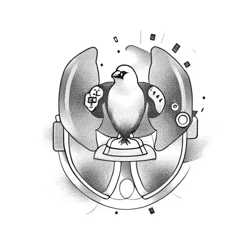 A blackwork tattoo of a crow playing a video game controller tattoo design idea