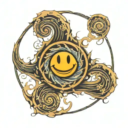 smiley face in an unknown spiral of an environment   tattoo design idea