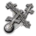 3 crosses religious themed with black and grey tattoo and the 3 crosses sitting on a basketball  tattoo design idea