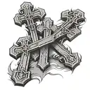 3 crosses religious themed with black and grey tattoo and the 3 crosses sitting on a basketball  tattoo design idea