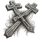 3 crosses religious themed with black and grey tattoo and the 3 crosses sitting on a basketball  tattoo design idea
