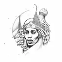 Goddess isis with bob marley tattoo design idea