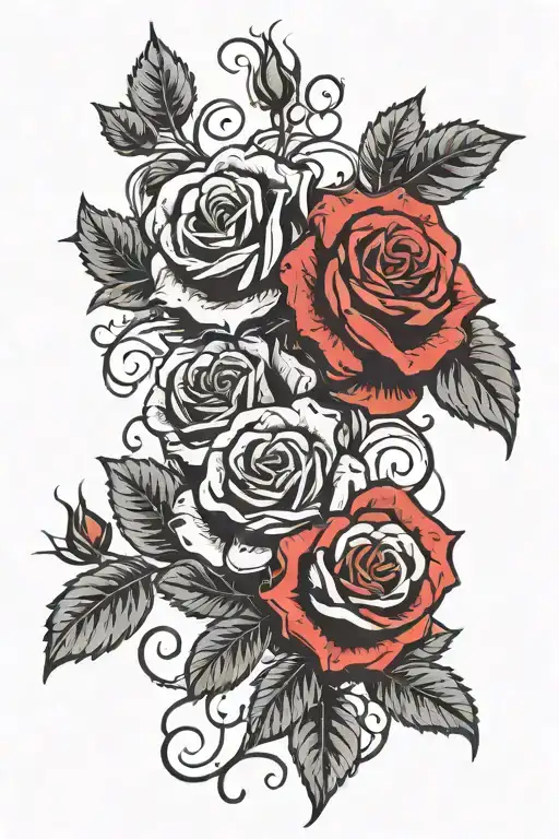 Black and Red Rose with Vines and Roses wrapping arm tattoo design idea