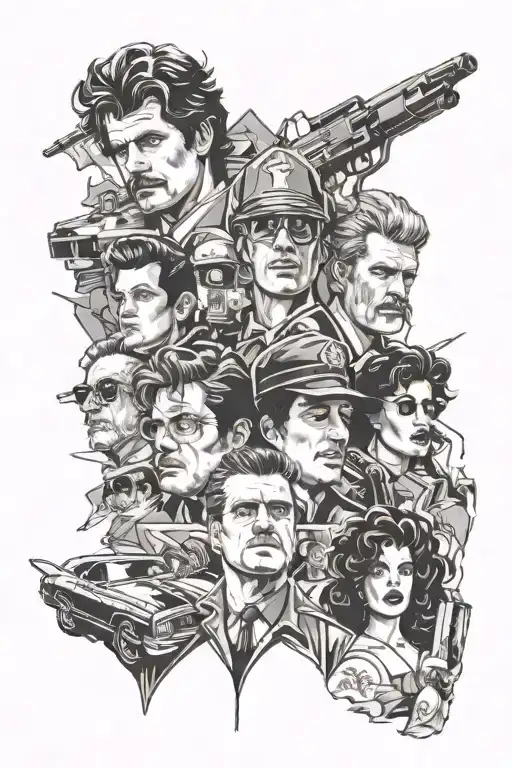 80s movies depicting a collage tattoo design idea