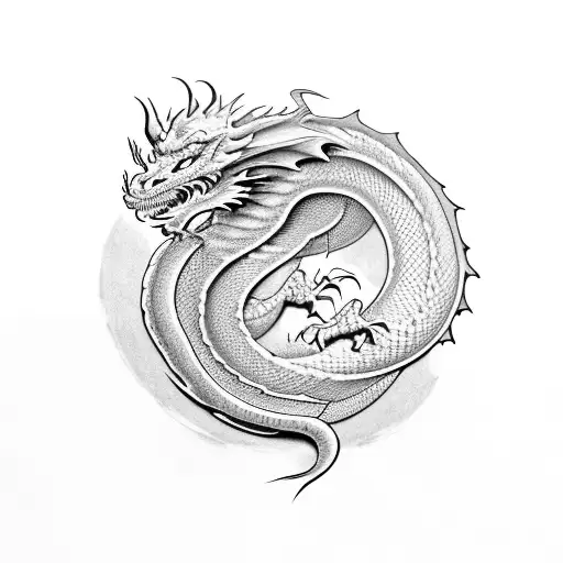 Dragon body around the arm, it ends on the elbow with the head open tattoo design idea