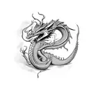 Dragon body around the arm, it ends on the elbow with the head open tattoo design idea