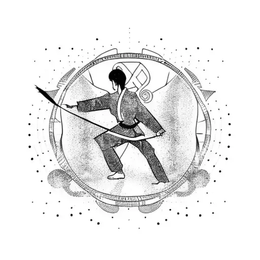Abstract silhouette of a martial artist in a dynamic pose tattoo design idea