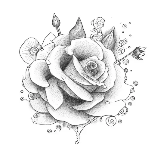 flute and flowers tattoo design idea