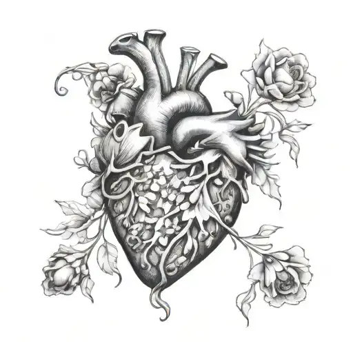 Heart with flowers coming out of it but masculine design tattoo design idea